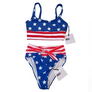 BEACH RIOT BIKINI TOP AND BOTTOM STARS AND STRIPES SIZE SMALL‎